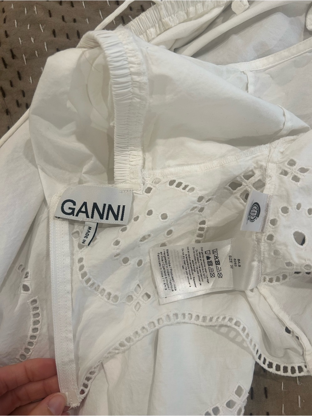 Ganni White Eyelet Puff-Sleeve Blouse - Broderie Anglaise Top - Picture 7 of 7